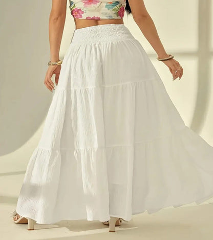 Boho High Waist Tiered Maxi Skirt with Smocked Waistband
