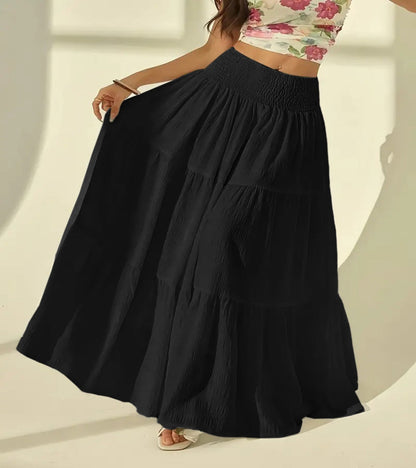 Boho High Waist Tiered Maxi Skirt with Smocked Waistband
