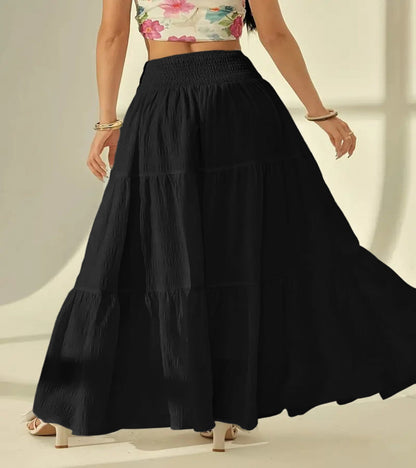 Boho High Waist Tiered Maxi Skirt with Smocked Waistband