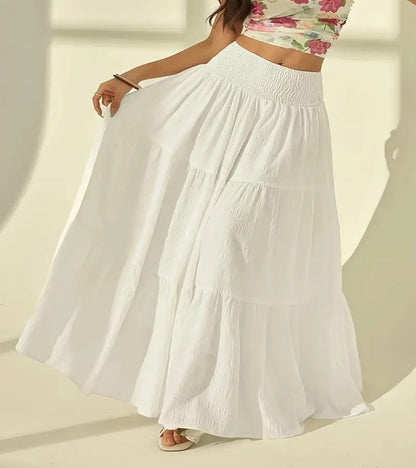Boho High Waist Tiered Maxi Skirt with Smocked Waistband