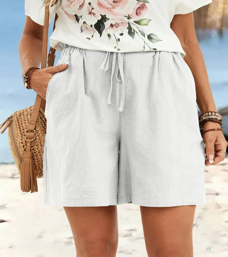 Casual Linen Shorts with Elasticated Drawstring Waist and Pockets