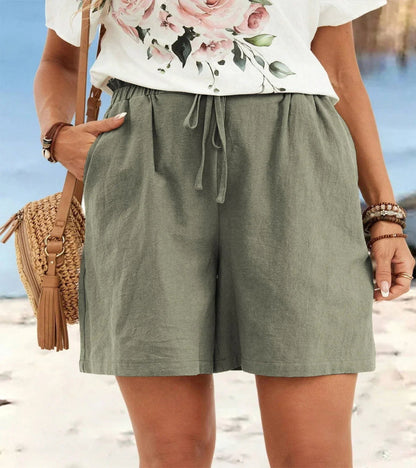 Casual Linen Shorts with Elasticated Drawstring Waist and Pockets