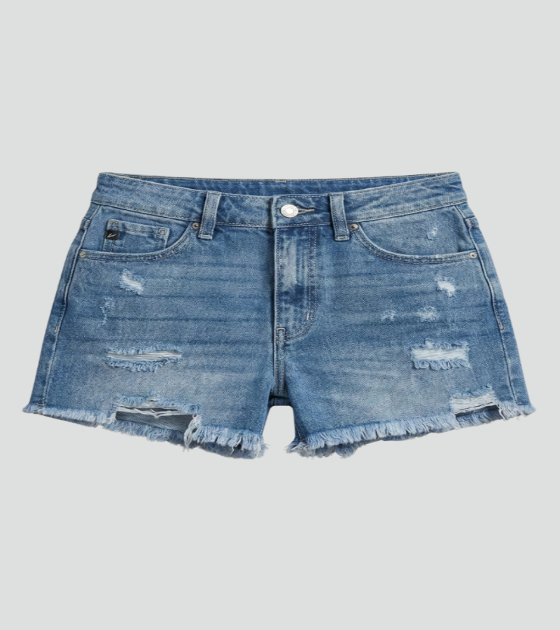 High Waisted Distressed Denim Shorts with Raw Hem