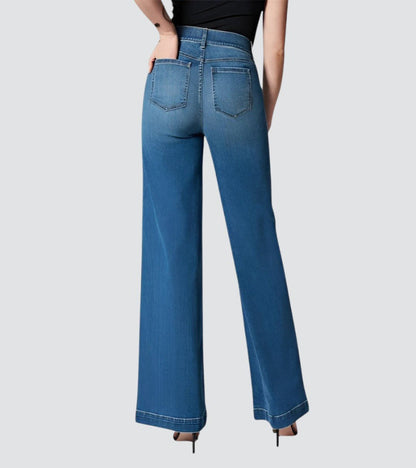 High Waisted Wide Leg Jeans with Pull-On Elasticated Waist