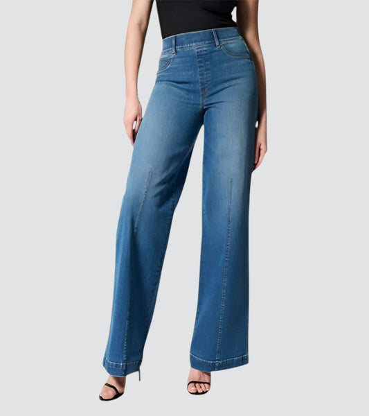 High Waisted Wide Leg Jeans with Pull-On Elasticated Waist