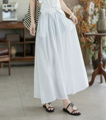 Relaxed Flowy Maxi Skirt with Elasticated Waist and Pintuck Detail