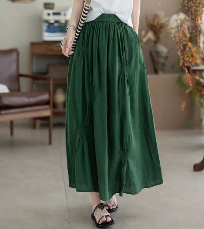 Relaxed Flowy Maxi Skirt with Elasticated Waist and Pintuck Detail