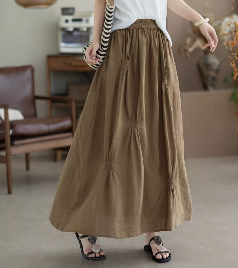 Relaxed Flowy Maxi Skirt with Elasticated Waist and Pintuck Detail