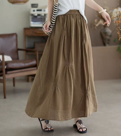 Relaxed Flowy Maxi Skirt with Elasticated Waist and Pintuck Detail
