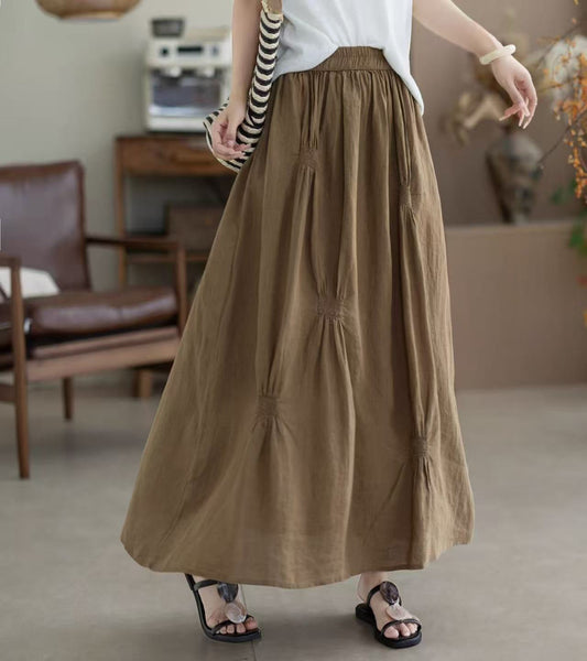 Relaxed Flowy Maxi Skirt with Elasticated Waist and Pintuck Detail