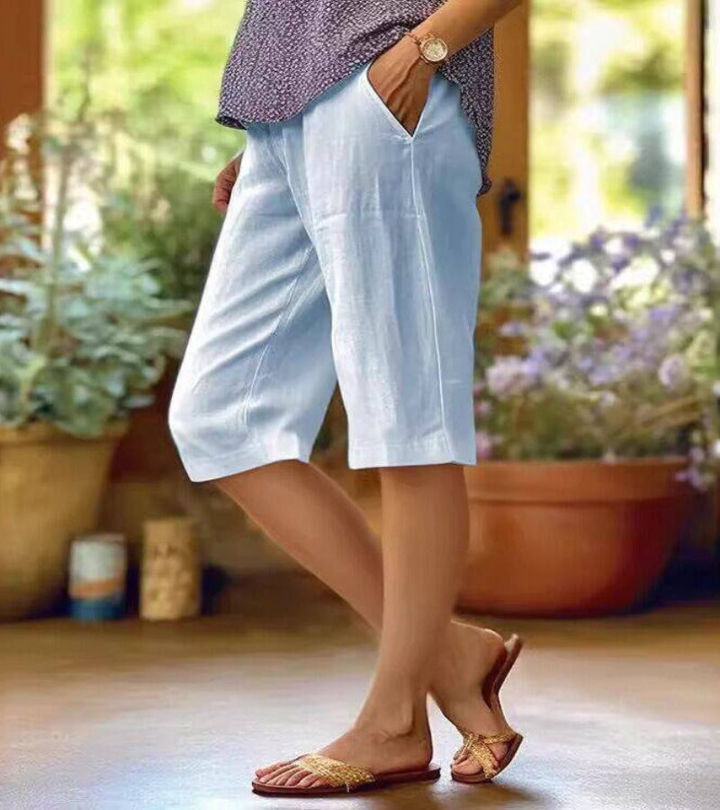 Relaxed Linen Capri Pants with Side Pockets