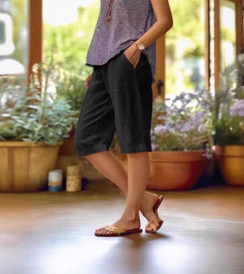 Relaxed Linen Capri Pants with Side Pockets