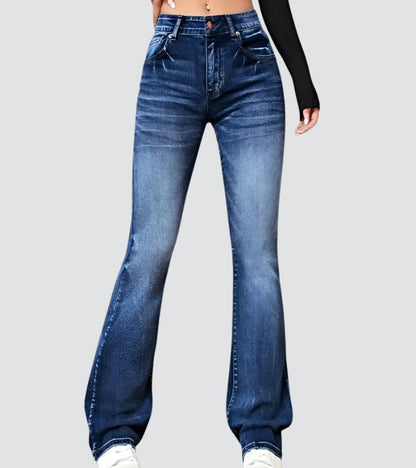 Retro High Waist Slim Flared Jeans in Stretch Denim
