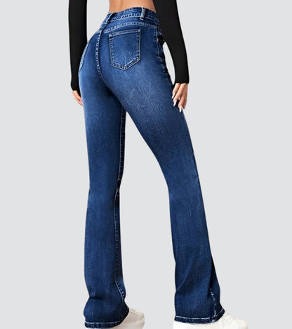 Retro High Waist Slim Flared Jeans in Stretch Denim
