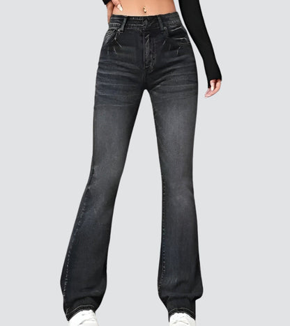 Retro High Waist Slim Flared Jeans in Stretch Denim