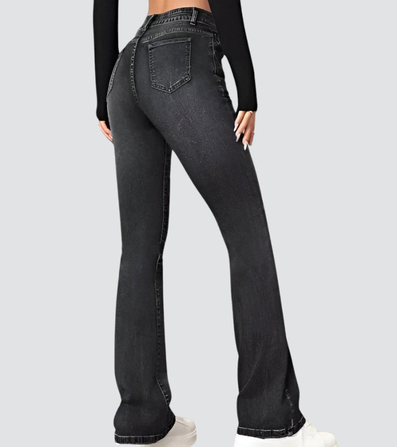 Retro High Waist Slim Flared Jeans in Stretch Denim