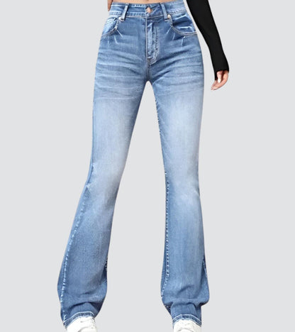 Retro High Waist Slim Flared Jeans in Stretch Denim