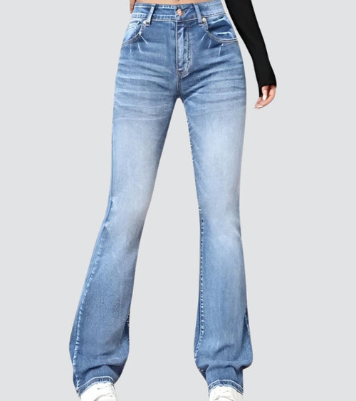 Retro High Waist Slim Flared Jeans in Stretch Denim