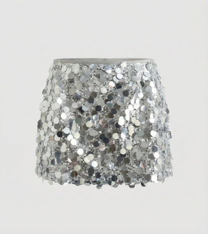 Sequin Mini Skirt with Large Disc Embellishment
