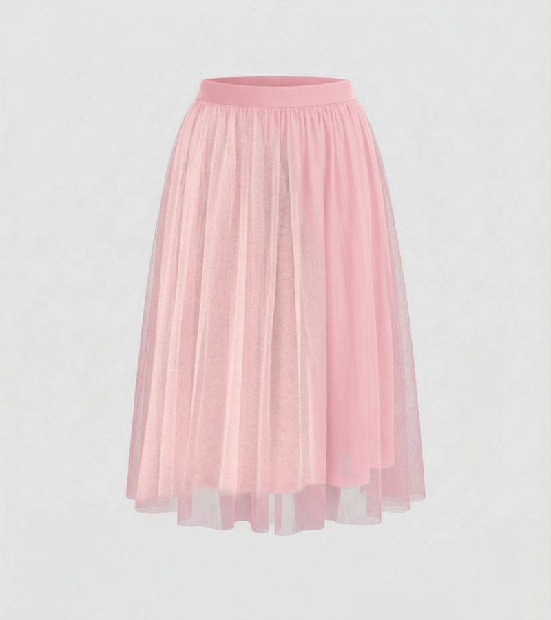 Tulle Midi Skirt with Full Layered A-Line Silhouette and Elasticated Waist