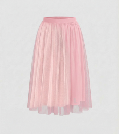 Tulle Midi Skirt with Full Layered A-Line Silhouette and Elasticated Waist