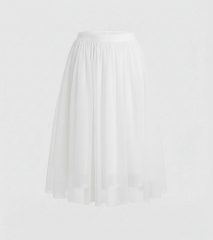 Tulle Midi Skirt with Full Layered A-Line Silhouette and Elasticated Waist